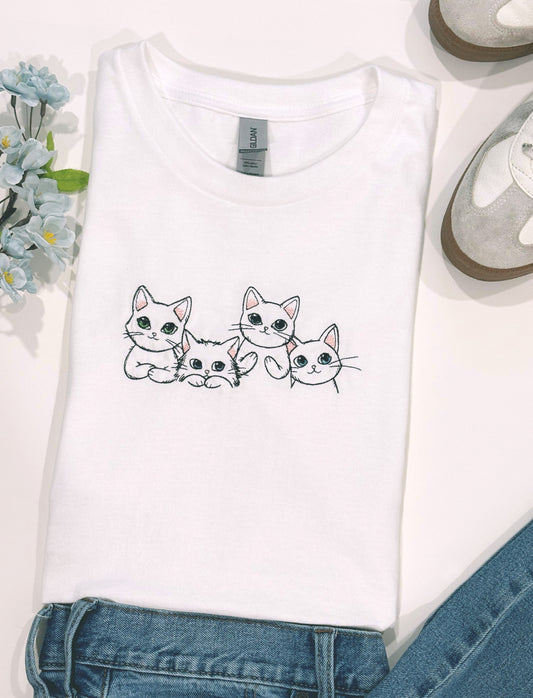 Vintage Cats Embroidered Crewneck T-shirt