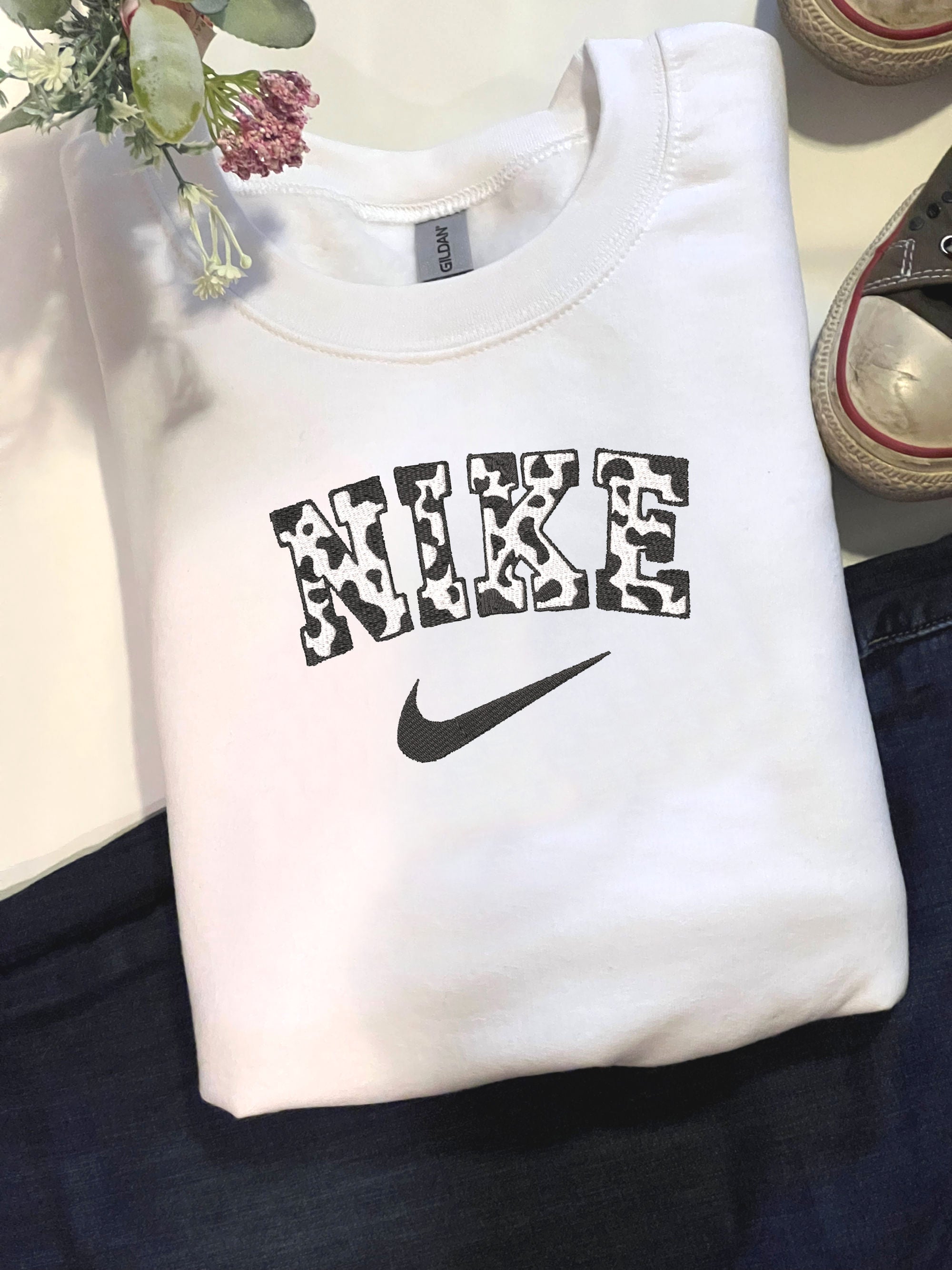 NIKE Cow Embroidered Crewneck Sweatshirt Cow | Gift for Cow Lovers | C â NextLevelEmbroidery