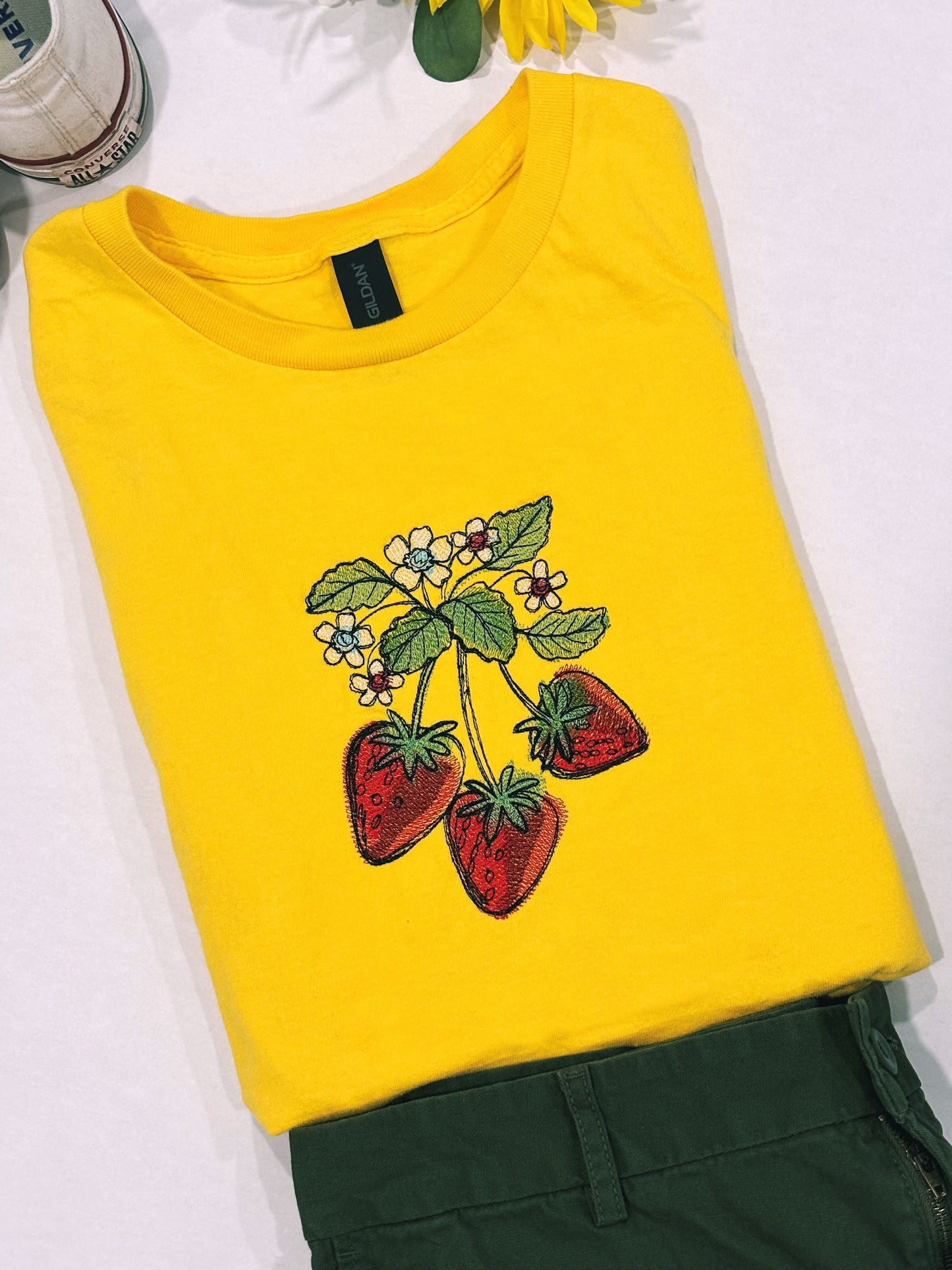 Tasty Strawberry Trio Embroidered T-shirt