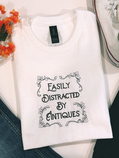 Easily Distracted By Antiques Embroidered Crewneck T-Shirt