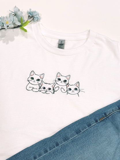 Vintage Cats Embroidered Crewneck T-shirt