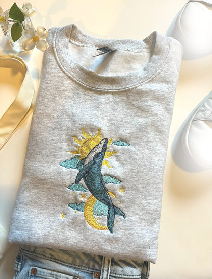 Celestial Whale Embroidered Crewneck