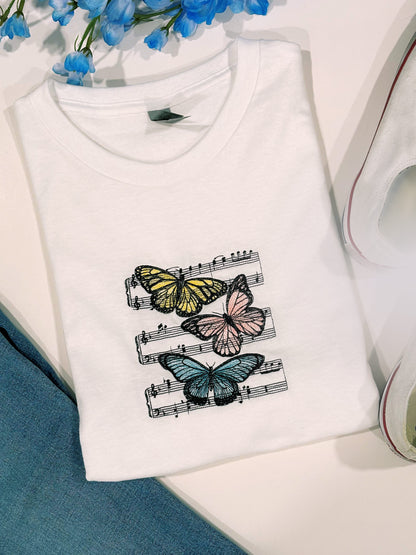 Music Notes Of Nature Embroidered Crewneck T-Shirt