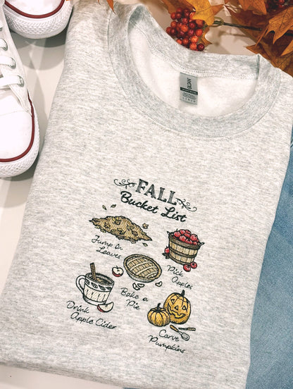 Fall Bucket List Embroidered Crewneck Sweatshirt