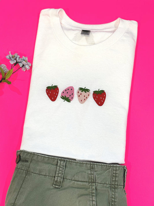 Strawberries Embroidered T-Shirt