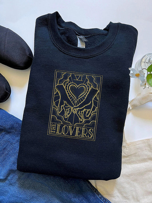 The Lovers Tarot Card Embroidered Crewneck Sweatshirt