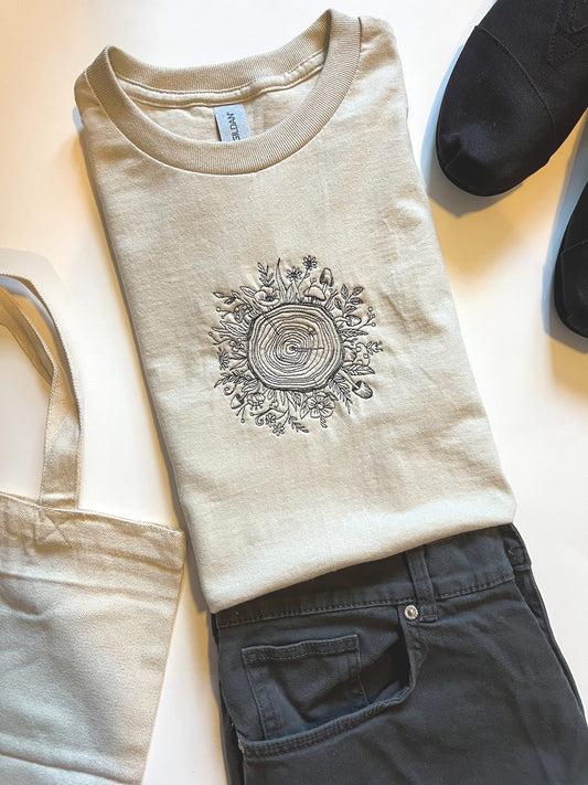 Tree Rings Embroidered T-shirt