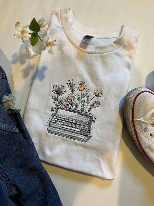 Flourishing Thoughts Embroidered Crewneck T-Shirt