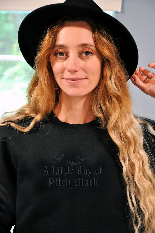 A Little Ray Of Pitch Black Embroidered Crewneck