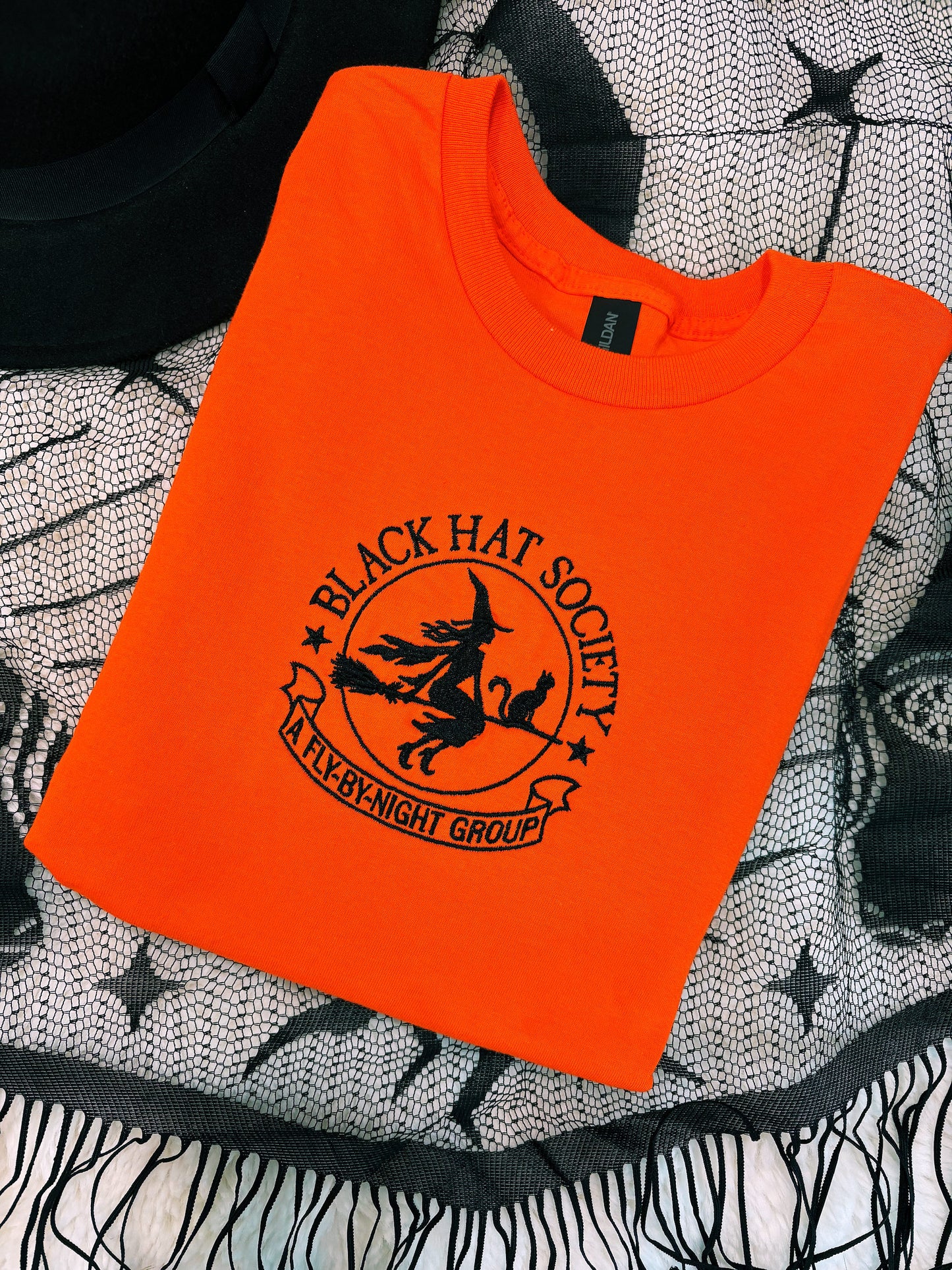 Black Hat Society Embroidered Witch T-Shirt
