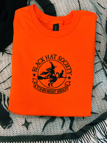 Black Hat Society Embroidered Witch T-Shirt