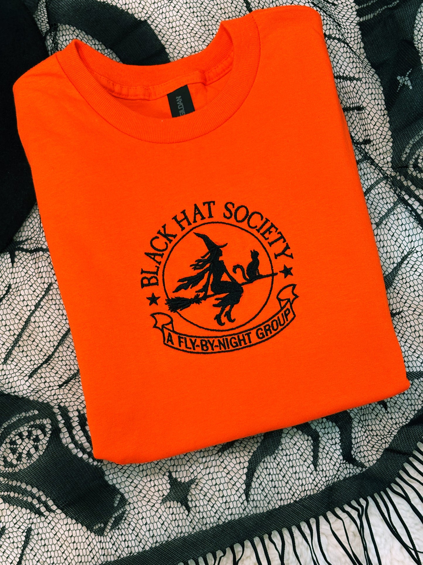 Black Hat Society Embroidered Witch T-Shirt