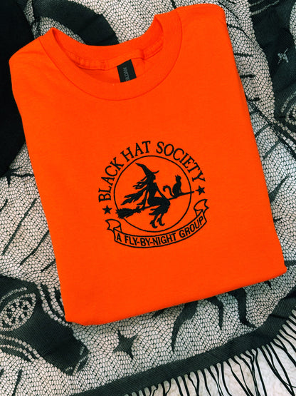 Black Hat Society Embroidered Witch T-Shirt