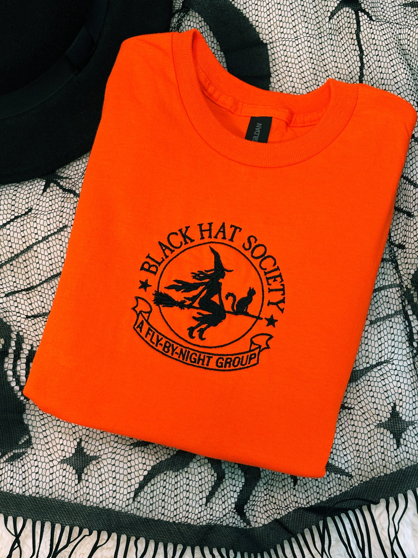Black Hat Society Embroidered Witch T-Shirt