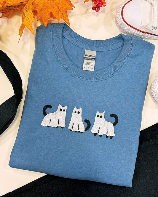 Cat Ghost Embroidered Crewneck T-shirt