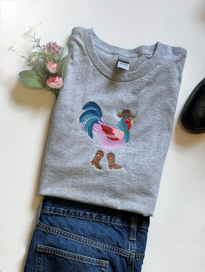 Cowboy Chicken Embroidered T-Shirt