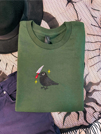Crow With Knife Embroidered T-shirt