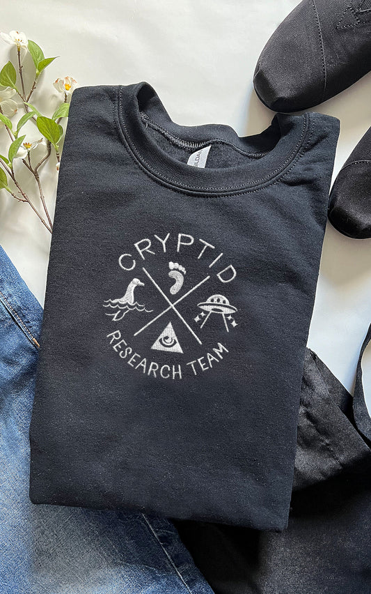 Cryptid Research Team Embroidered Crewneck