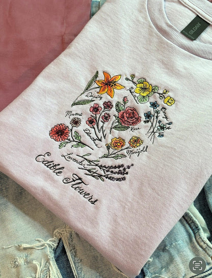 Edible Flowers Embroidered T-Shirt