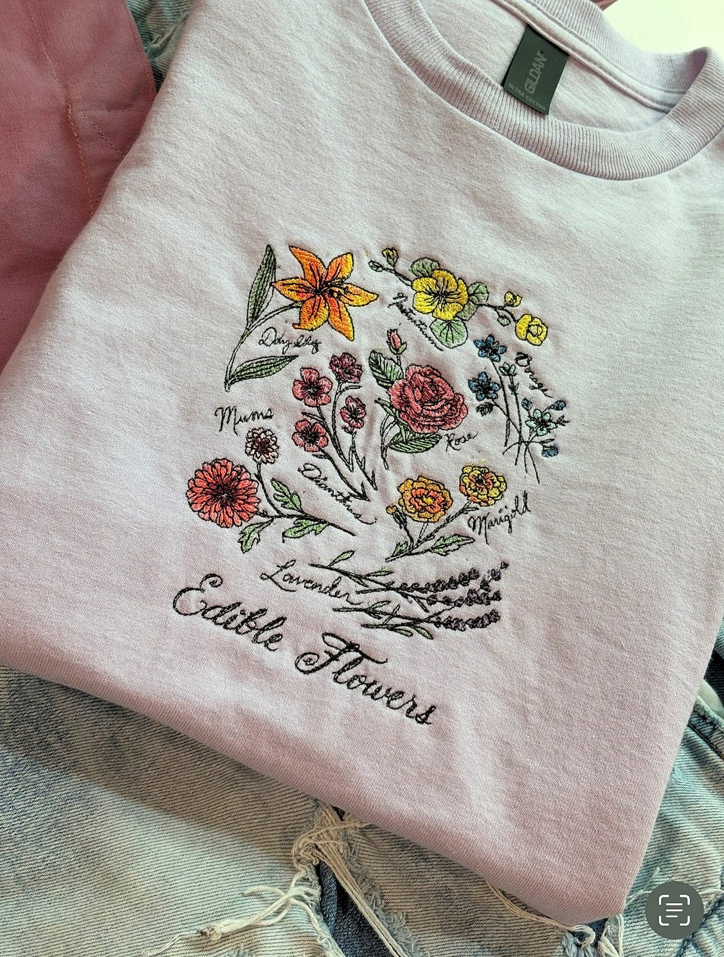 Edible Flowers Embroidered T-Shirt