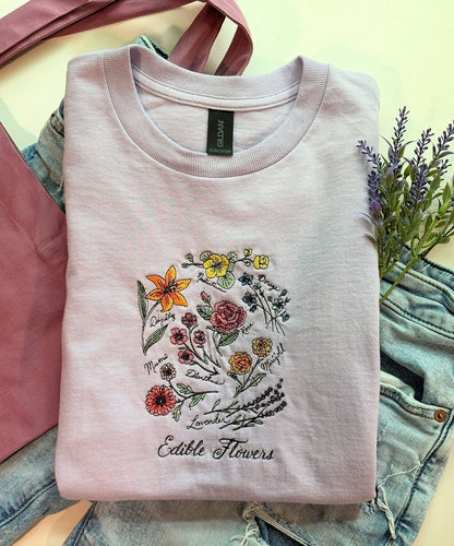 Edible Flowers Embroidered T-Shirt