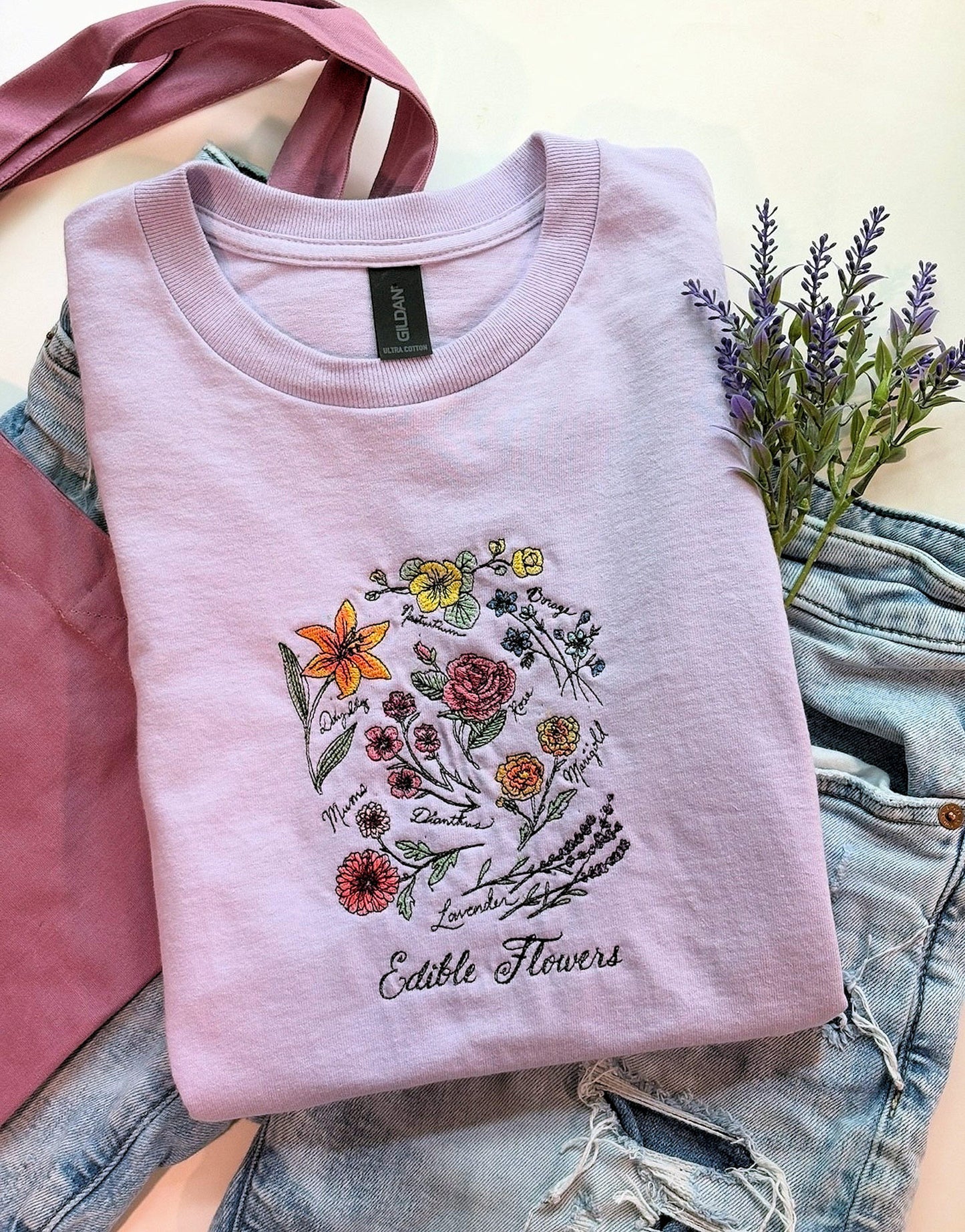 Edible Flowers Embroidered T-Shirt