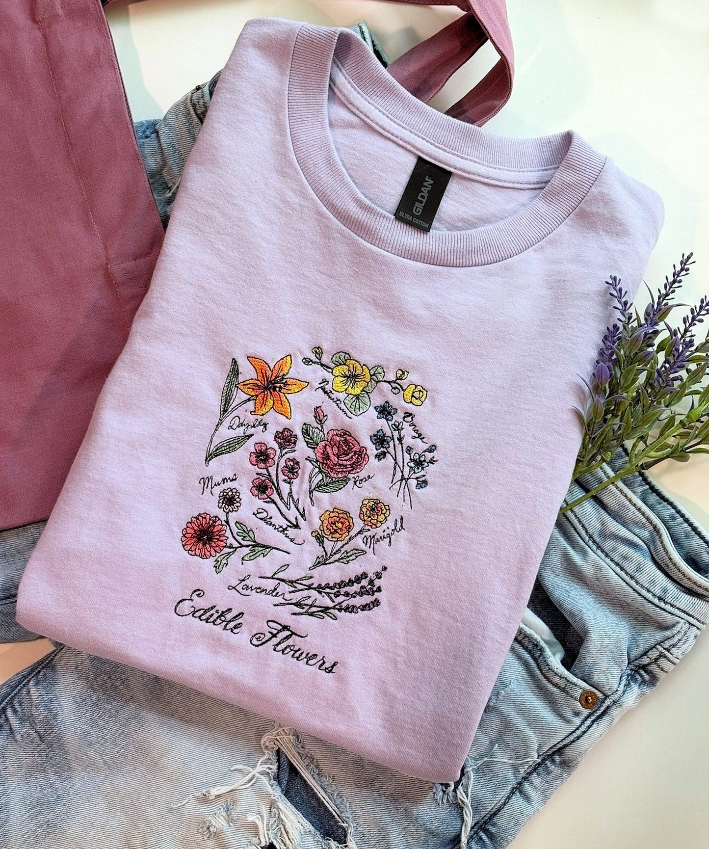 Edible Flowers Embroidered T-Shirt