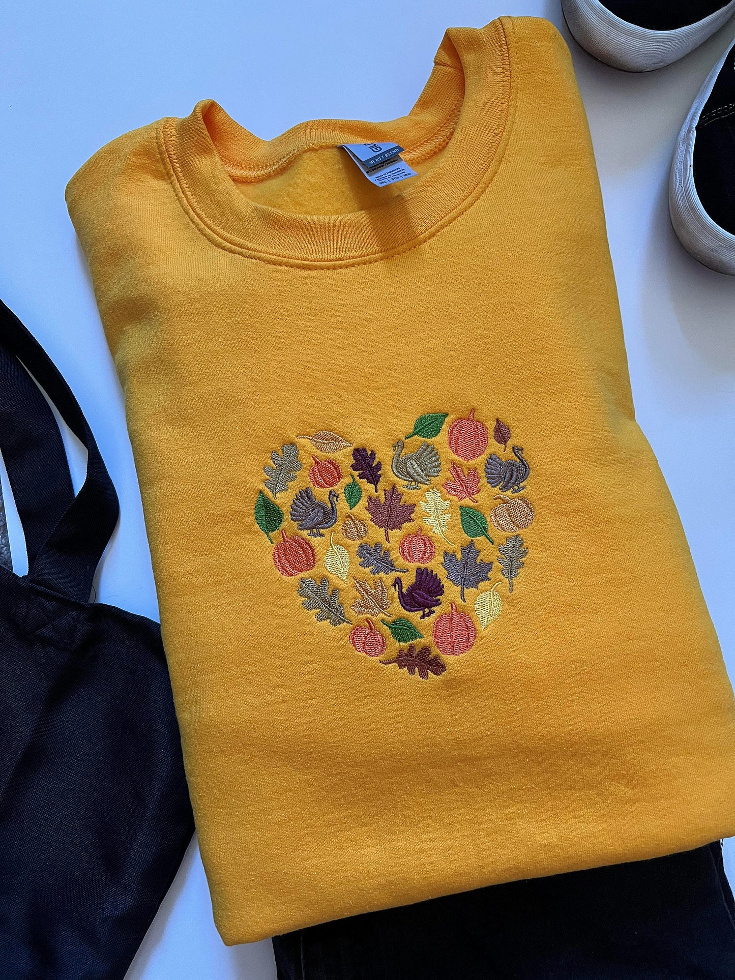 Fall Heart Embroidered Sweatshirt - Turkeys And Foliage