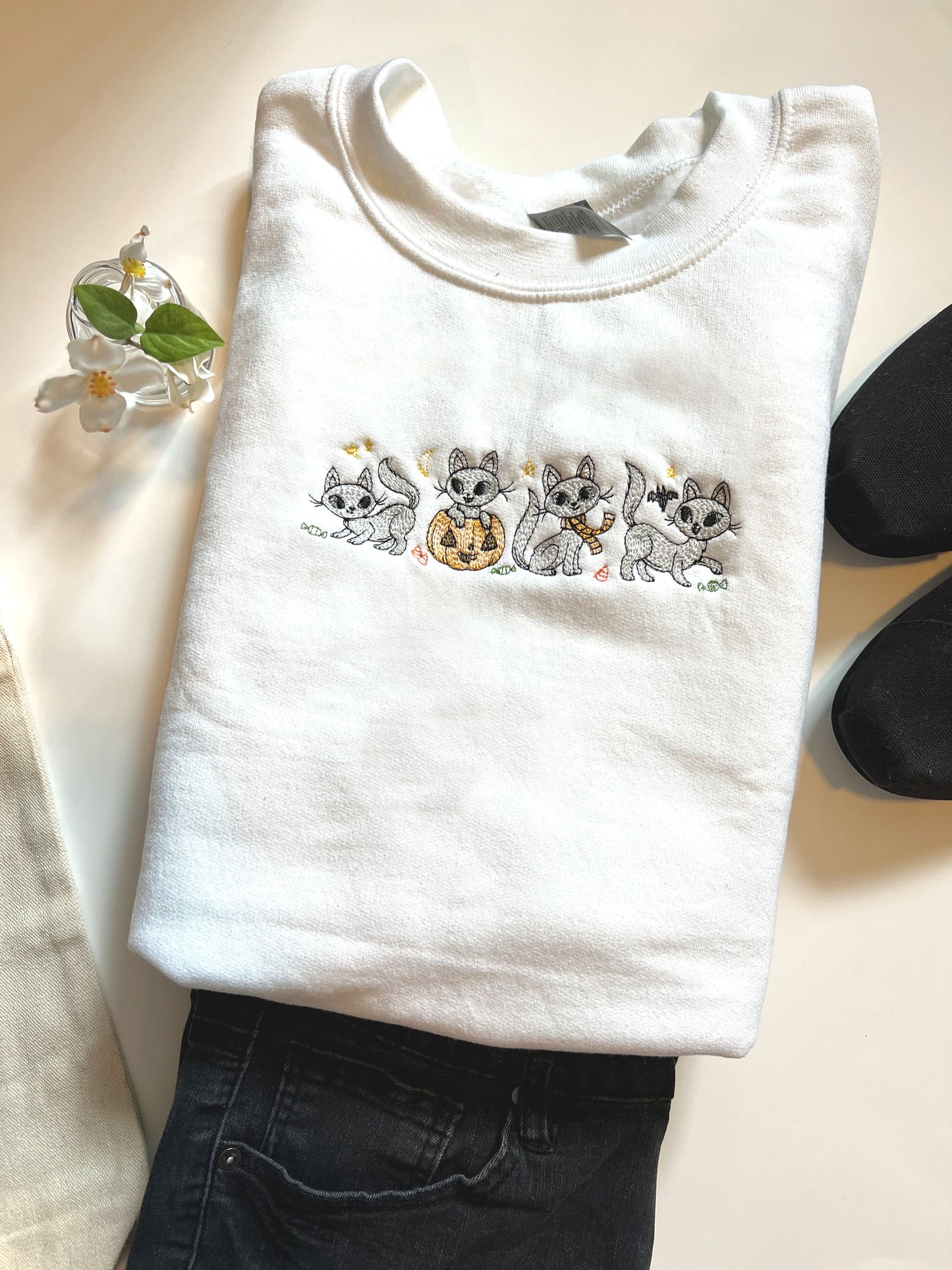 Kitties Halloween Embroidered Sweatshirt