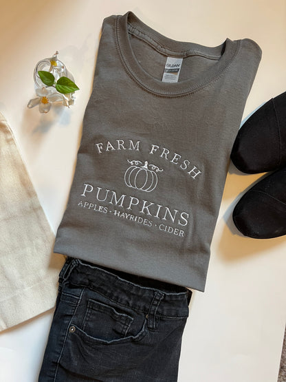 Farm Fresh Pumpkins Embroidered Crewneck T-Shirt