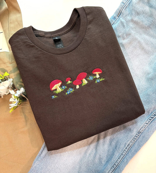Mushrooms Embroidered T-Shirt
