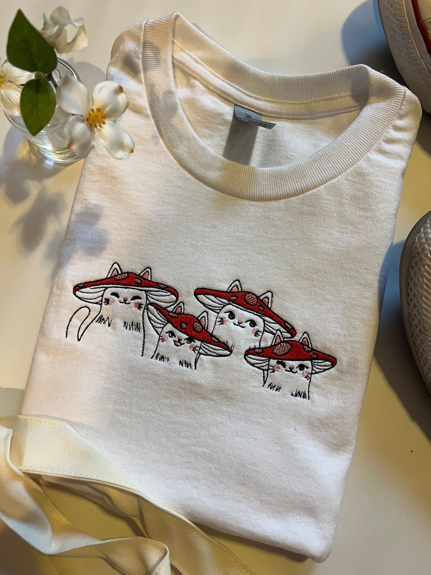 Mushroom Cats Embroidered T-Shirt