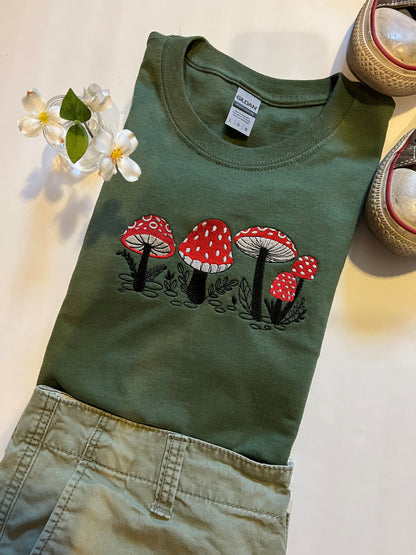 Wild Mushroom Embroidered T-Shirt