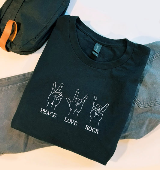 Peace Love Rock Embroidered T-shirt