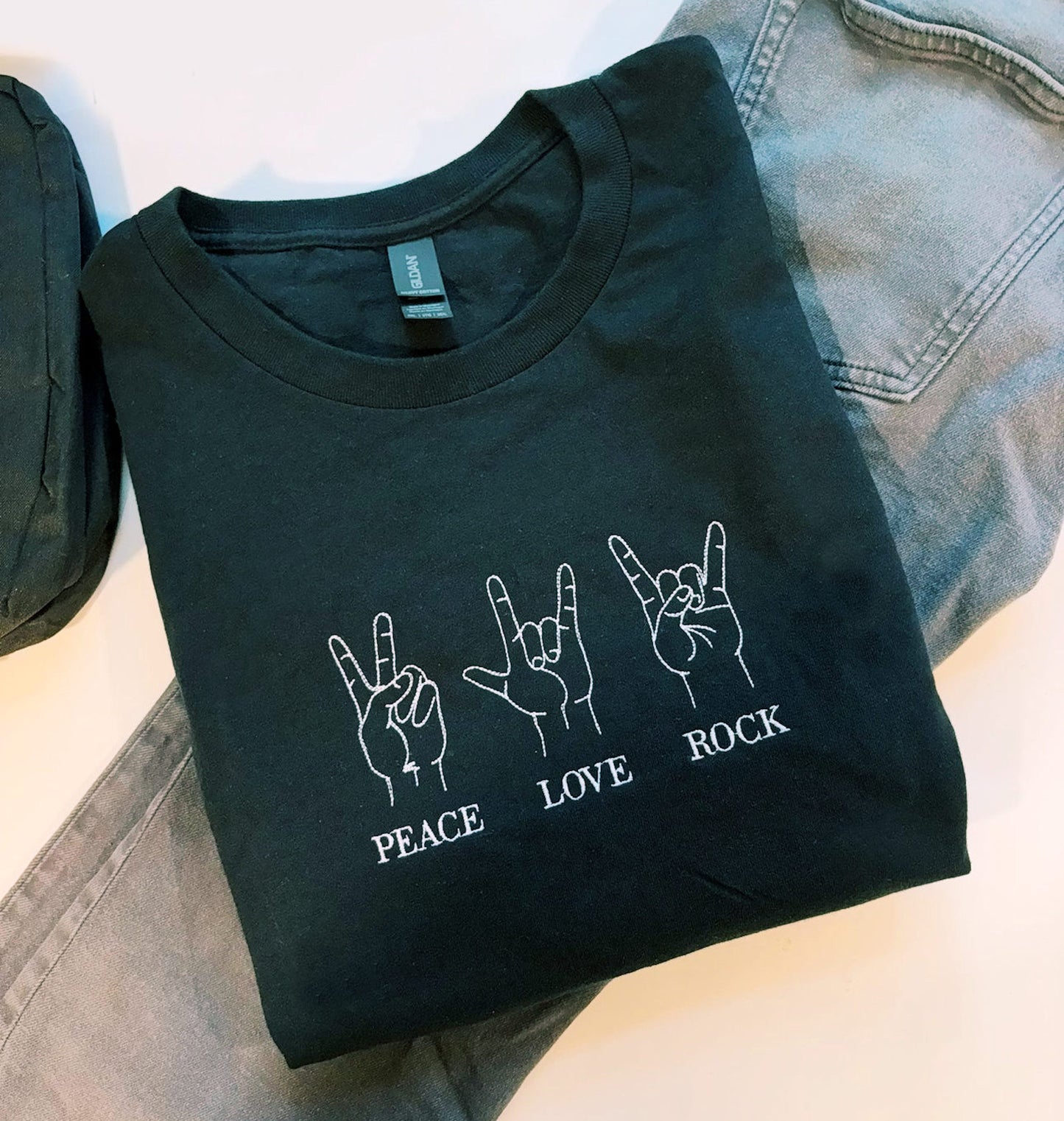 Peace Love Rock Embroidered T-shirt