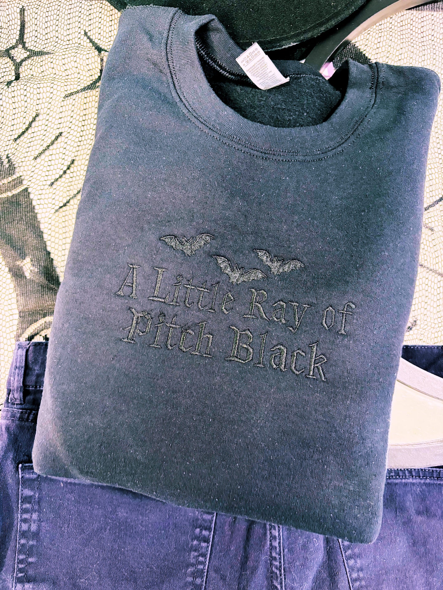 A Little Ray Of Pitch Black Embroidered Crewneck