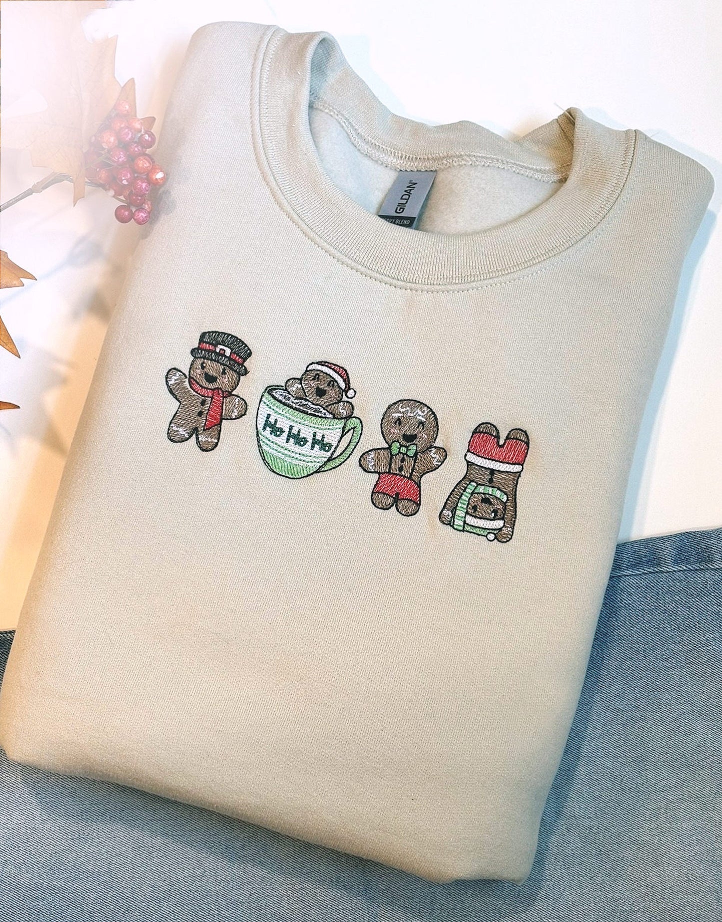 Playful Gingerbread Men Embroidered  Sweatshirt