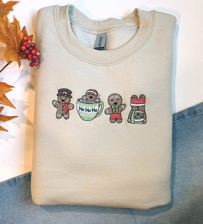 Playful Gingerbread Men Embroidered  Sweatshirt