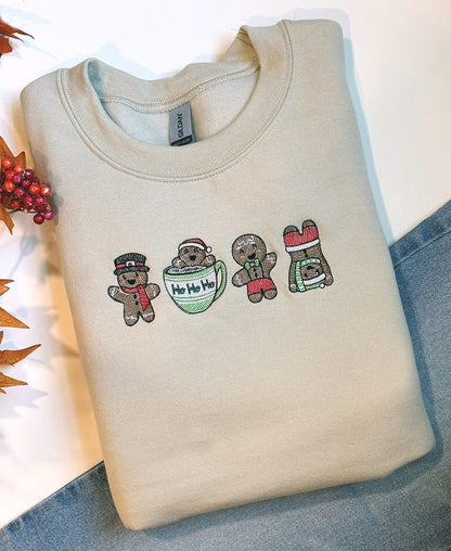 Playful Gingerbread Men Embroidered  Sweatshirt