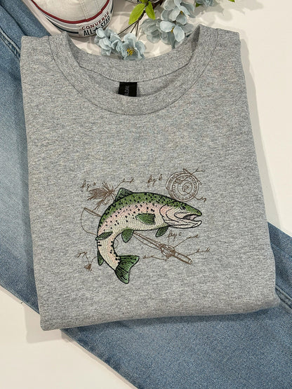 Rainbow Trout Embroidered Crewneck T-Shirt