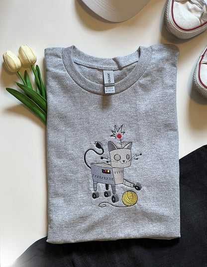 Robo Cat Embroidered T-Shirt