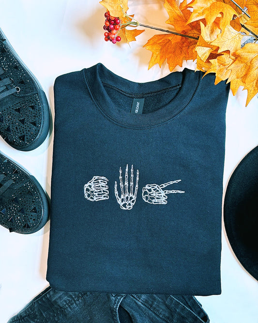 Rock Paper Skeleton Embroidered Sweatshirt.