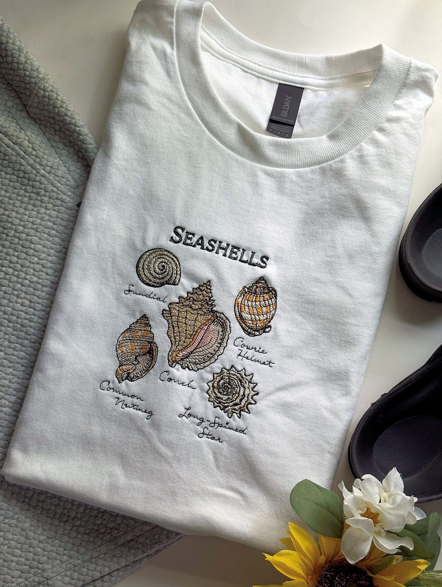 Seashells By The Seashore Chart Embroidered T-shirt