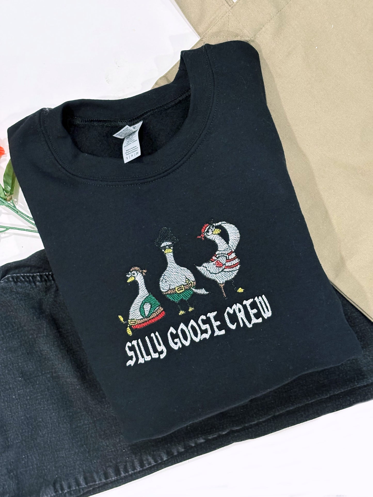 Silly Goose Crew Embroidered Crewneck, Size Is Small