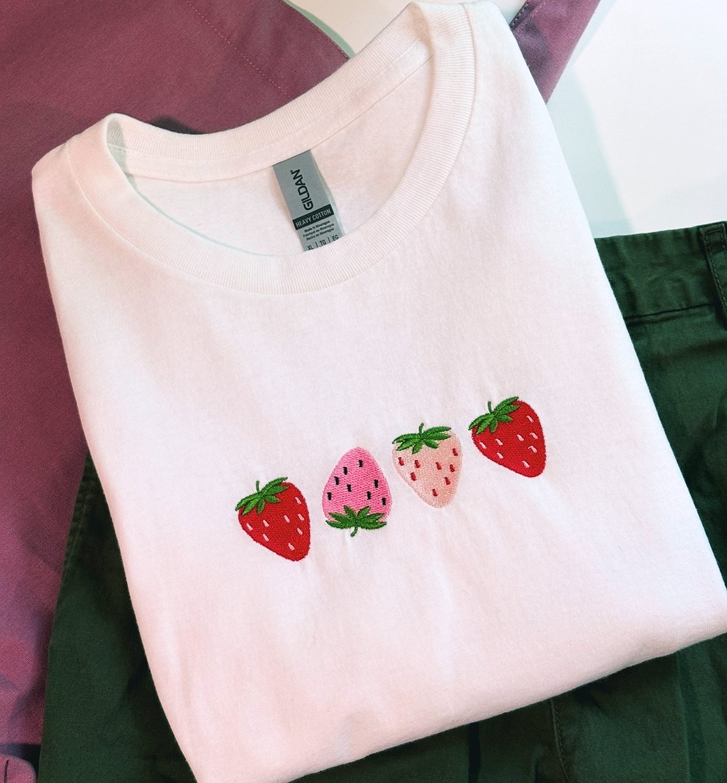 Strawberries Embroidered T-Shirt Size Is XL