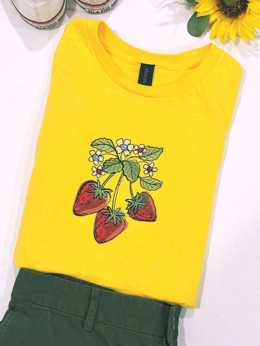 Tasty Strawberry Trio Embroidered T-shirt