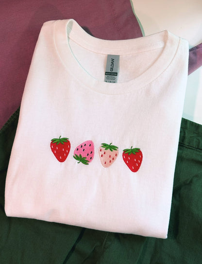 Strawberries Embroidered T-Shirt Size Is XL